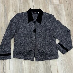 M.H.M Melissa, Harper, petite Black and Gray Embroidered Blazer